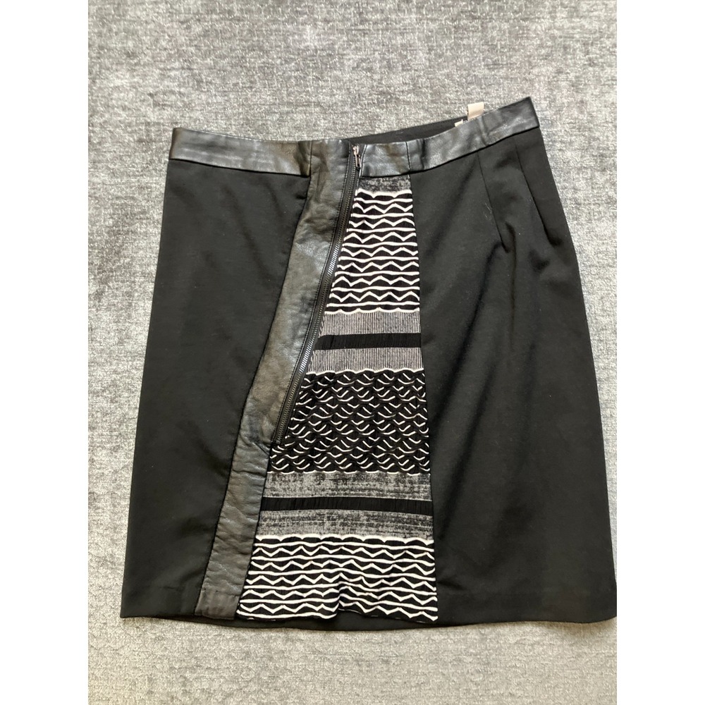 Eci New York A-Line Skirt Womens 4 Black‎ Knit Stretch Jacquard Print Front Zip